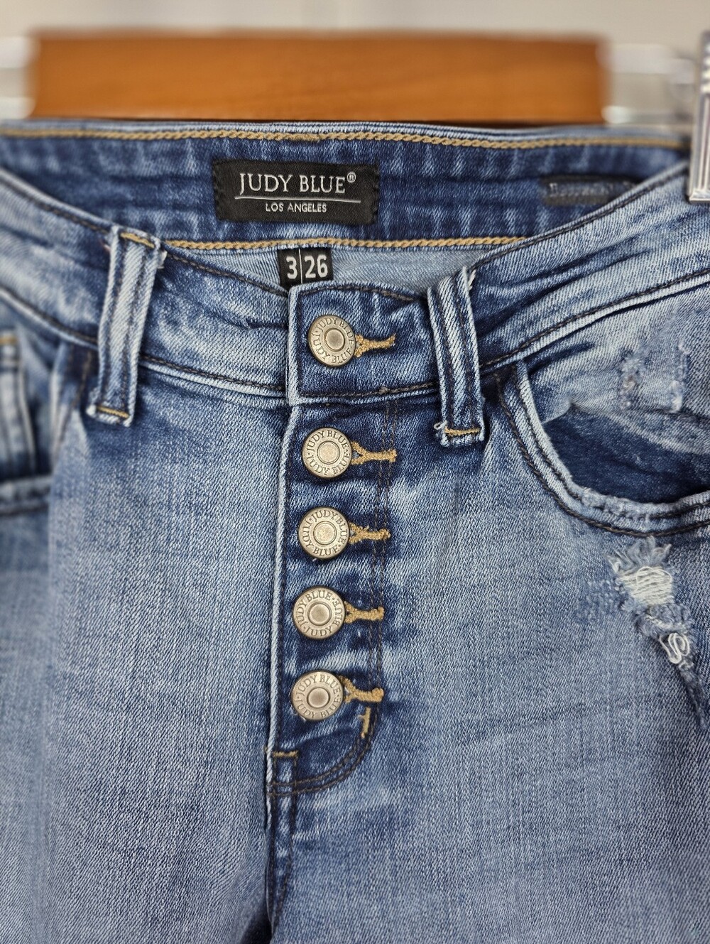 Judy Blue Skinny Fit Size 3/26 Distressed Raw Hem Button Fly Stretch Denim Jeans - Picture 8 of 16